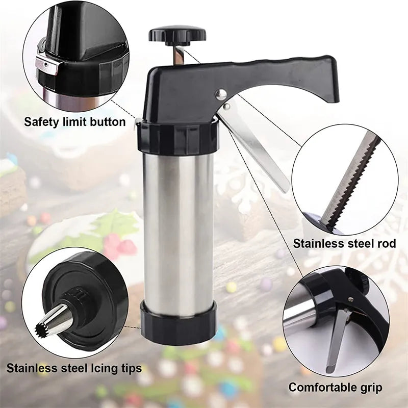 Stainless Steel Cake Cream Decorating Gun Sets Cookie Making Machine Nozzles Mold Pastry Syringe Extruder Kitchen Baking Tools