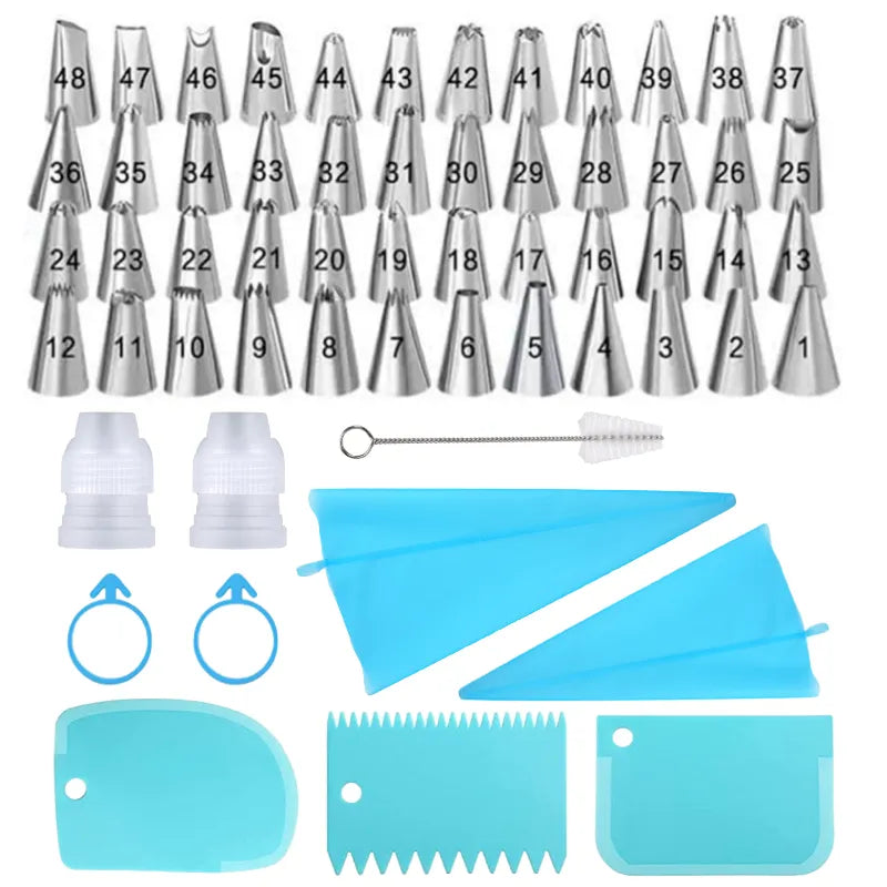 58PCS Piping Bags and Tips Set, Bake Cake Decorating Kit with  Stainless Steel Tips,  Reusable Silicone Pastry Bags,  Couplers